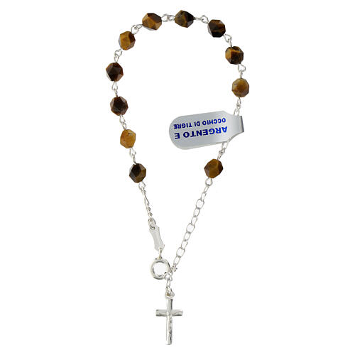 Single decade rosary bracelet, faceted beads of 0.24 in, tiger's eye and 925 silver 1