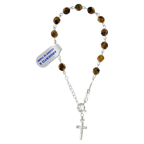 Single decade rosary bracelet, faceted beads of 0.24 in, tiger's eye and 925 silver 3