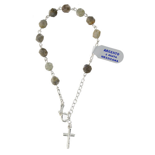 Single decade rosary bracelet of Mexican agate, 0.24 in beads, 925 silver 1