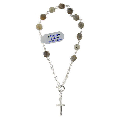 Single decade rosary bracelet of Mexican agate, 0.24 in beads, 925 silver 3
