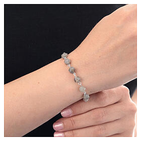 Pulsera decena granos ágata mexicana 6 mm plata 925