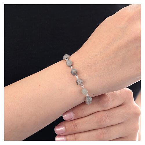 Pulsera decena granos ágata mexicana 6 mm plata 925 2