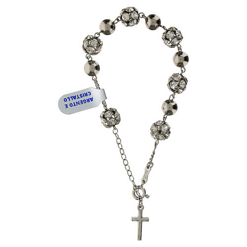 Armband aus 925er Silber mit weißen Strassperlen und glänzenden Kugeln 3