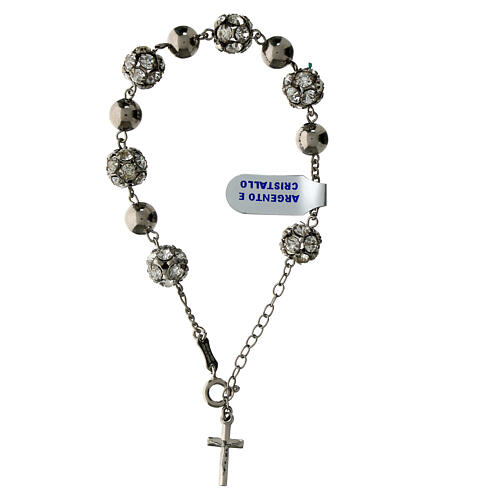 Bracelet with white strass balls and shiny burnished beads of 925 silver 1