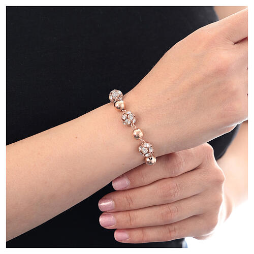 Armband aus Roségoldenem Silber mit Strassball und weißen Zirkonia 10 mm 2