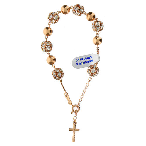 Bracciale argento rosé strassball zirconi bianchi 10 mm 1