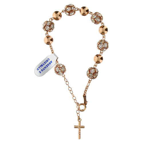 Bracciale argento rosé strassball zirconi bianchi 10 mm 3