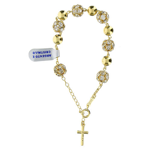 Golden rhinestone rosary bracelet with white zircons and shiny 925 silver 1