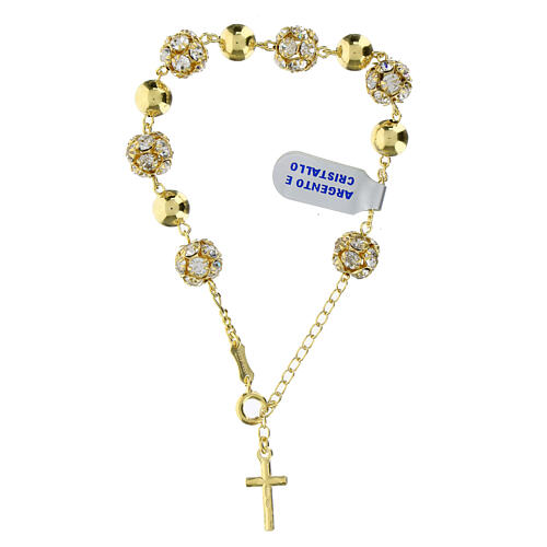 Golden rhinestone rosary bracelet with white zircons and shiny 925 silver 3