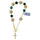 Single decade rosary bracelet, green jade and white strass ball beads, gold plated 925 silver s1