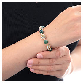 Pulsera decen granos cuentas strass jade verde plata dorada 925