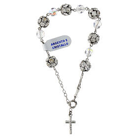 Pulseira prata 925 cristais iridescentes bolas de strass 10 mm