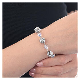 Pulseira prata 925 cristais iridescentes bolas de strass 10 mm