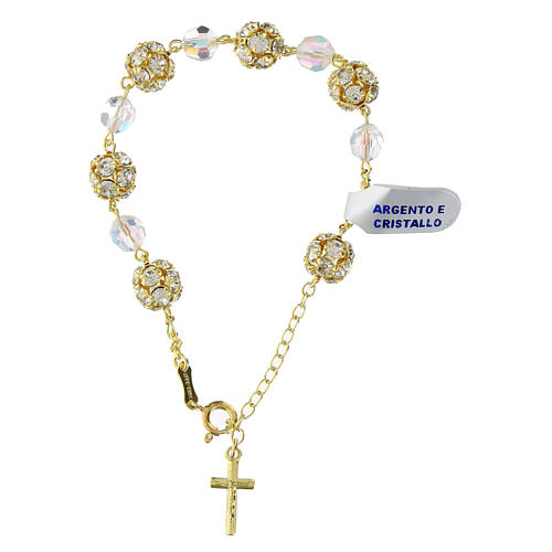 Pulseira dourada cristais iridescentes bolas de strass prata 925 1