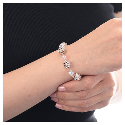 Bracciale decina cristallo iridescente strassball argento 925 rosé 2