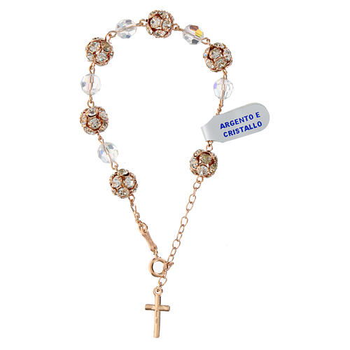 Iridescent crystal rhinestone rosary bracelet in 925 rose silver 3