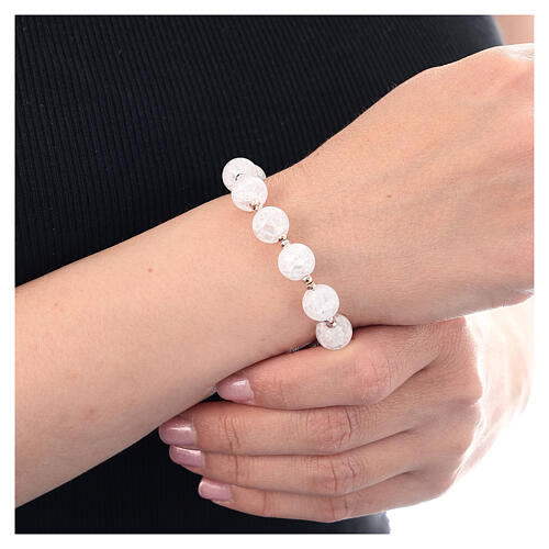 Bracelet of pink hematite and 0.39 in frosted-finished crystal, rosé 925 silver 2