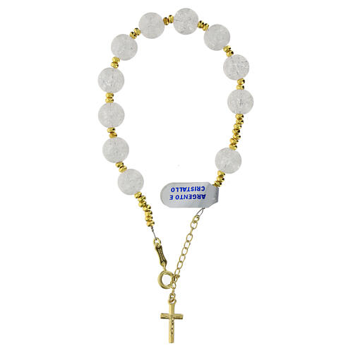 Gold plated bracelet of golden hematite and 0.39 in frosted-finished crystal, 925 silver 1