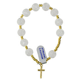 Elastic bracelet of golden hematite and 0.39 in frosted-finished crystal, gold plated 925 silver