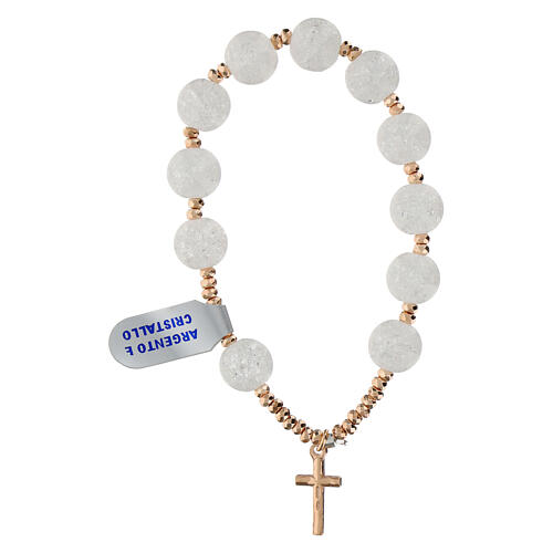 Bracelet dizainier cristaux effet givré hématite rosée croix 3