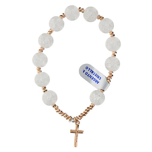 Bracciale decina cristalli effetto ghiaccio ematite rosé croce 1