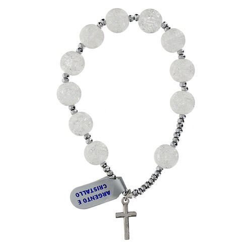 Hematite ice effect crystal rosary bracelet with cross in 925 silver 1