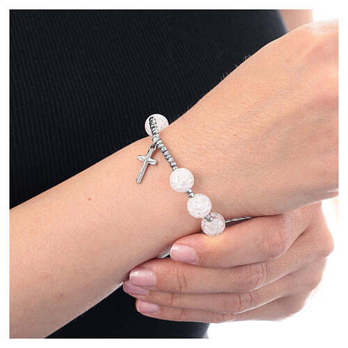 Hematite ice effect crystal rosary bracelet with cross in 925 silver 2