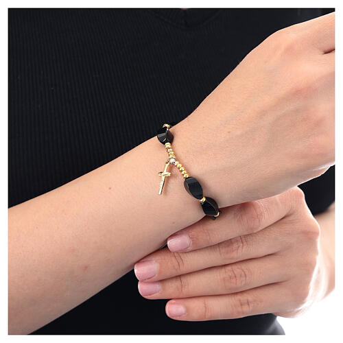 Bracciale onice 6x12 mm ematite dorata croce argento 925 2