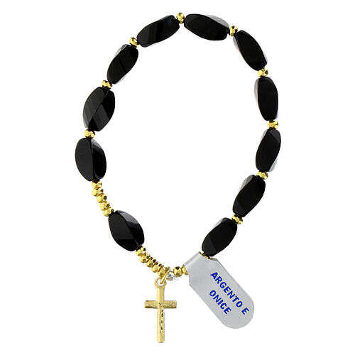 Onyx rosary bracelet 6x12 mm golden hematite cross 925 silver 1