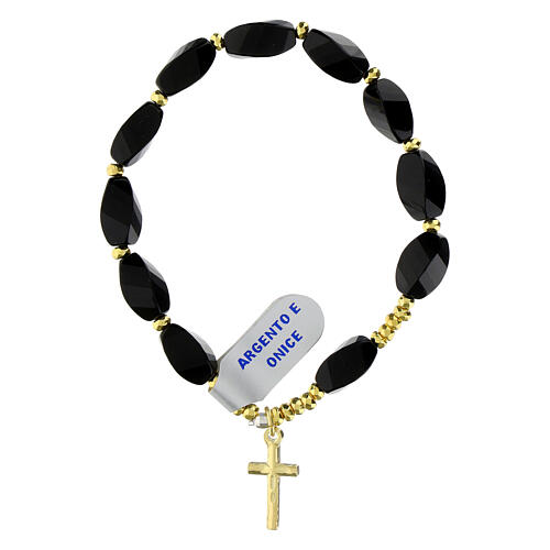 Onyx rosary bracelet 6x12 mm golden hematite cross 925 silver 3