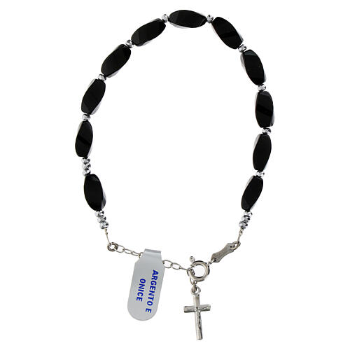 Armband aus 925er Silber mit 6x12 mm schwarzen Onyx- und Hämatitperlen 1