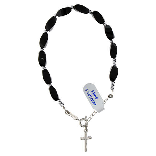 Armband aus 925er Silber mit 6x12 mm schwarzen Onyx- und Hämatitperlen 3