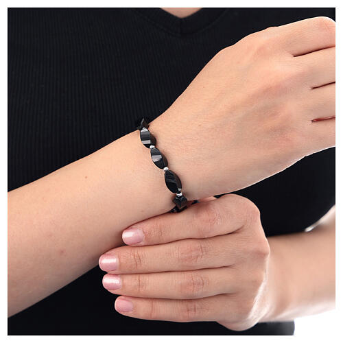 Bracciale ematite onice nera 6x12 mm argento 925 cavetto 2