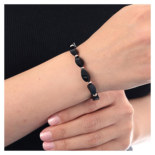Bracciale decina argento rosé onice nera 6x12 mm cavetto 2