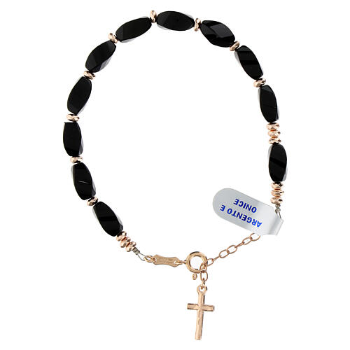 Bracciale decina argento rosé onice nera 6x12 mm cavetto 3