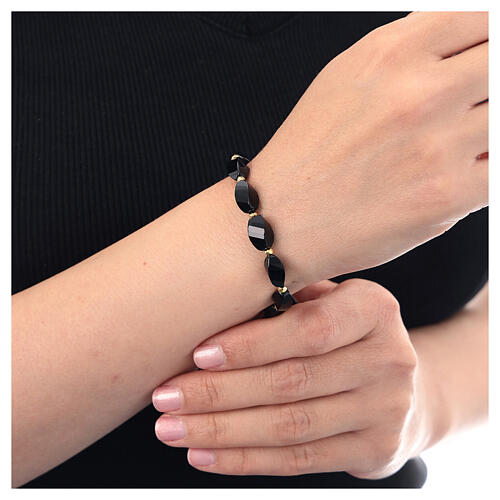 Armband aus vergoldetem 925er Silber mit 6x12 mm goldenen Hämatit- und schwarzen Onyx-Perlen 2