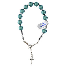 Pulseira pérolas verdes hematita cruz prata 925 rodinada