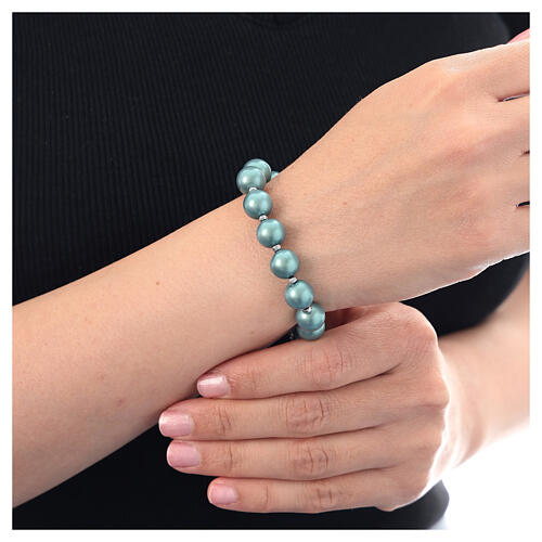 Bracelet with green hematite pearls and cross in rhodium-plated 925 silver 2