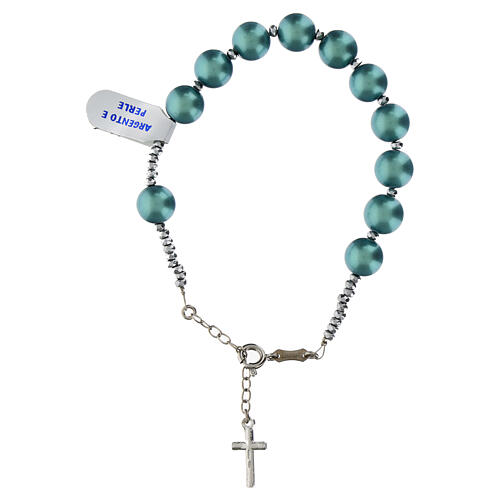 Bracelet with green hematite pearls and cross in rhodium-plated 925 silver 3