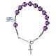Pulseira dezena pérolas roxas cruz prata 925 rodinada hematita s3