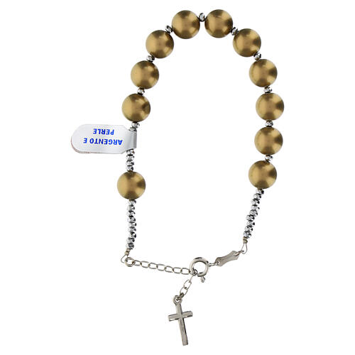 Bronze hematite pearl bracelet with rhodium-plated 925 silver cross 3