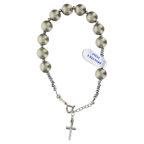 Green gold colored pearl rosary bracelet in 925 rhodium plated hematite silver 1