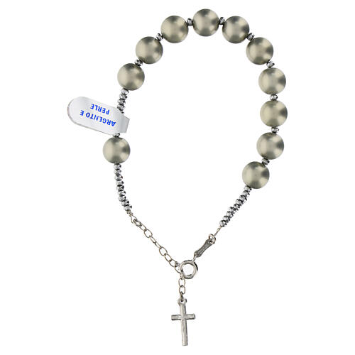 Green gold colored pearl rosary bracelet in 925 rhodium plated hematite silver 3