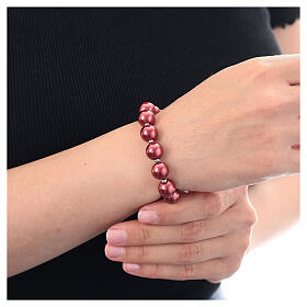 Pulseira dezena pérolas vermelhas hematita crux prata 925 rodinada