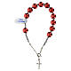 Rosary bracelet with red hematite pearls and cross in rhodium-plated 925 silver s3