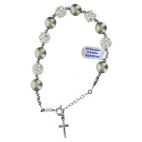Pulseira dezena pérolas cinzentas bolas de strass prata 925 rodinada