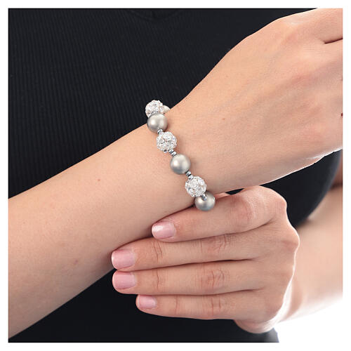 Rosary bracelet with ten gray rhinestone pearls in rhodium-plated 925 silver 2