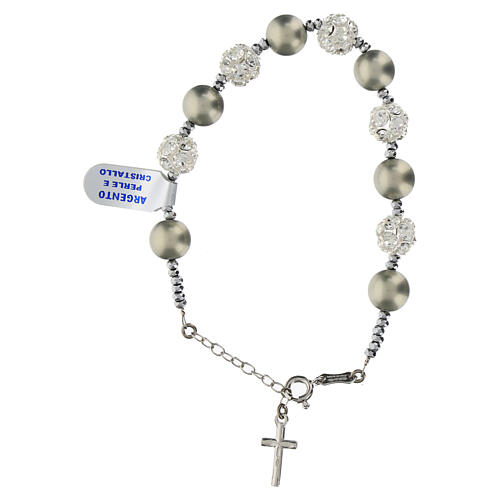 Rosary bracelet with ten gray rhinestone pearls in rhodium-plated 925 silver 3