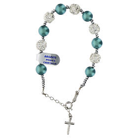 Rosary bracelet with green pearls and rhinestone beads in rhodium-plated 925 silver