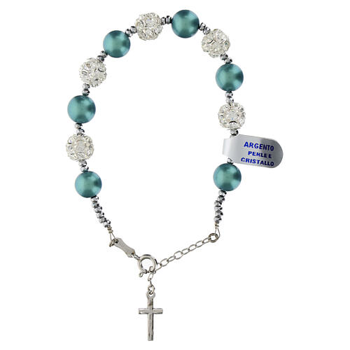 Rosary bracelet with green pearls and rhinestone beads in rhodium-plated 925 silver 3